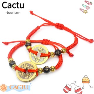 Cactu สร้อยข้อมือเชือกถัก ทองแดง สีแดง ปรับได้ 5 10 ชิ้น