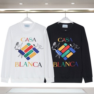 Casa588 เสื้อกันหนาว แขนยาว พิมพ์ลายตัวอักษร ประดับเพชร พลัสไซซ์ สําหรับผู้ชาย และผู้หญิง