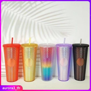 【พร้อมส่ง】 แก้วน้ำคู่ติดเพชร 24 ออนซ์ พร้อมหลอดและโลโก้ Starbucks Durian Cup Reusable Bling 710ml / 24oz