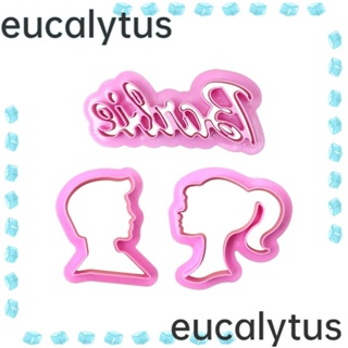 Eucalytus1 แม่พิมพ์ซิลิโคน รูปเจ้าหญิงบาร์บี้ สีชมพู สําหรับทําเบเกอรี่ บิสกิต 3 ชิ้น