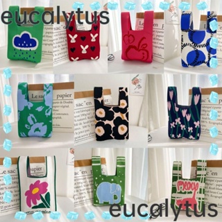 Eucalytus1 กระเป๋าถือ ผ้าถัก แฮนด์เมด ความจุสูง ใช้ซ้ําได้ ลายการ์ตูน สําหรับผู้หญิง