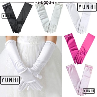 Yunhi ถุงมือแต่งงาน ถุงมือซาติน เลื่อม เจ้าหญิง การแสดงเต้นรํา งานแต่งงาน ถุงมือเด็กผู้หญิง เจ้าหญิง กระโปรง อุปกรณ์เสริมเด็กสวมเต็มนิ้ว