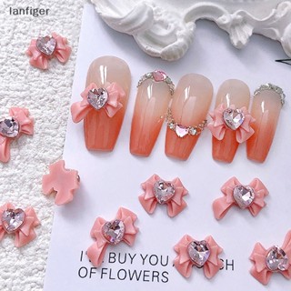 Lanf ริบบิ้นเรซิ่น รูปโบว์ 3D สีชมพู สําหรับตกแต่งเล็บ 10 ชิ้น