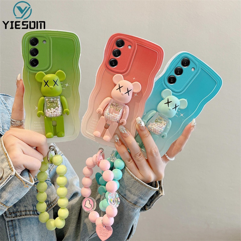 Gradient Wave Bear Kaws ขาตั ้ งสําหรับ Samsung Galaxy S21 Ultra S21 FE S20 Plus S20FE Pearl สร ้ อยข ้ อมือโซ ่ นุ ่ ม