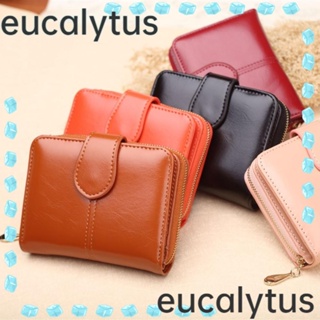 Eucalytus1 กระเป๋าสตางค์ หนัง Pu แต่งซิป สีพื้น แฟชั่นสําหรับผู้หญิง