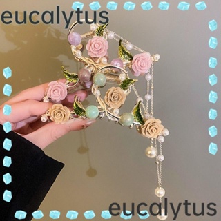 Eucalytus1 กิ๊บติดผมโลหะ รูปดอกไม้ ใบไม้ ฉลาม ประดับพู่ หรูหรา สําหรับผู้หญิง