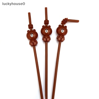 Luckyhouse0^^ หลอดดูดเครื่องดื่ม พลาสติก ลายการ์ตูนหมี เกรดอาหาร ใช้ซ้ําได้ เหมาะกับฤดูร้อน สําหรับเด็ก งานเลี้ยงวันเกิด