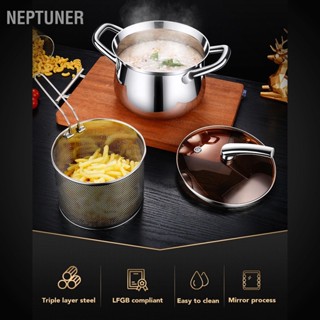 NEPTUNER หม้อสต็อก 20 ซม. หม้อทอดอเนกประสงค์ 304 หม้อปรุงอาหารสแตนเลสพร้อมฝาแก้ว