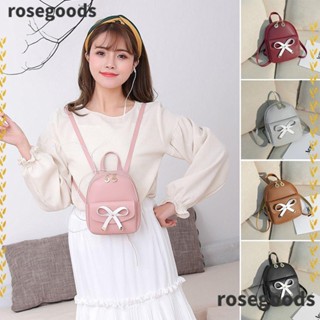 Rosegoods1 กระเป๋าเป้สะพายหลัง กระเป๋านักเรียน หนัง PU ใบไม้น่ารัก ขนาดเล็ก แต่งโบว์ สําหรับผู้หญิง