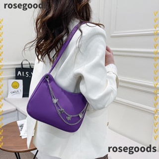 Rosegoods1 กระเป๋าสะพายไหล่ กระเป๋าถือ ผ้าไนล่อน สีพื้น น้ําหนักเบา พร้อมสายโซ่คล้อง ลายผีเสื้อ แฟชั่นสําหรับสตรี เหมาะกับการช็อปปิ้ง