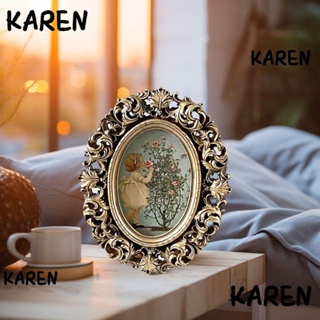 Karen กรอบรูปเรซิ่น ทรงวงรี สไตล์โบราณ หรูหรา สําหรับตกแต่งบ้าน