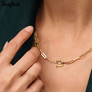 Seafeel สร้อยคอโชคเกอร์ จี้รูปไข่ ชุบไฟฟ้า เครื่องประดับ สําหรับผู้หญิง