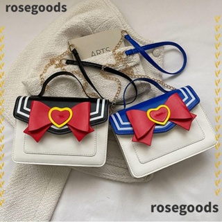 Rosegoods1 กระเป๋าถือ กระเป๋าสะพายไหล่ สะพายข้าง หนัง Pu ความจุสูง ประดับโบว์ สีพื้น สไตล์มินิมอล สําหรับเด็กผู้หญิง