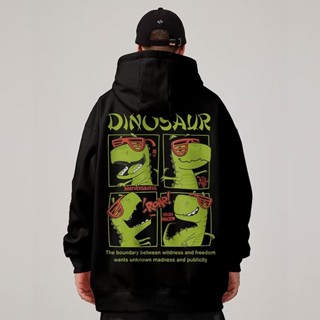 เสื้อกันหนาวแขนยาว มีฮู้ด แบบสวมหัว พิมพ์ลายการ์ตูนไดโนเสาร์ สีเขียว ขนาดใหญ่ เหมาะกับฤดูหนาว แฟชั่นสําหรับผู้ชาย และผู้หญิง ไซซ์ M - 5XL