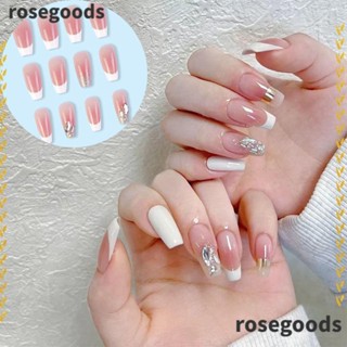 Rosegoods1 เล็บปลอม แบบเต็มหัว ทรงสี่เหลี่ยม สวมได้ สําหรับตกแต่งเล็บ