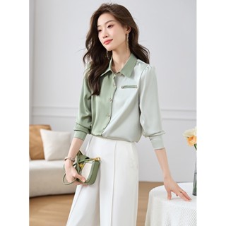 MANSA Green Chiffon Shirt เสื้อโอเวอร์ไซส์ผู้หญิง เชิ้ตแขนยาว