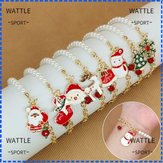 Wattle กําไลข้อมือ จี้ซานตาคลอส ประดับไข่มุกเทียม ปรับได้ สําหรับคริสต์มาส 2 ชิ้น