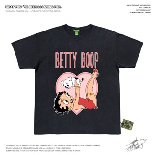 เสื้อยืดแขนสั้น ผ้าฝ้าย พิมพ์ลาย Betty Boop ทรงหลวม แฟชั่นสําหรับผู้หญิง