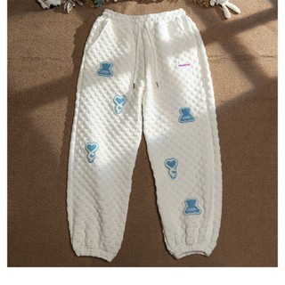 1186 Niche design love embroidery high waist waffle pants men and women all-match trousers comfortable wide-leg pants