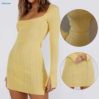 【HODRD】Long-sleeved Dress Female Clothing Long Sleeve Polyester Slightly Elastic【Fashion】