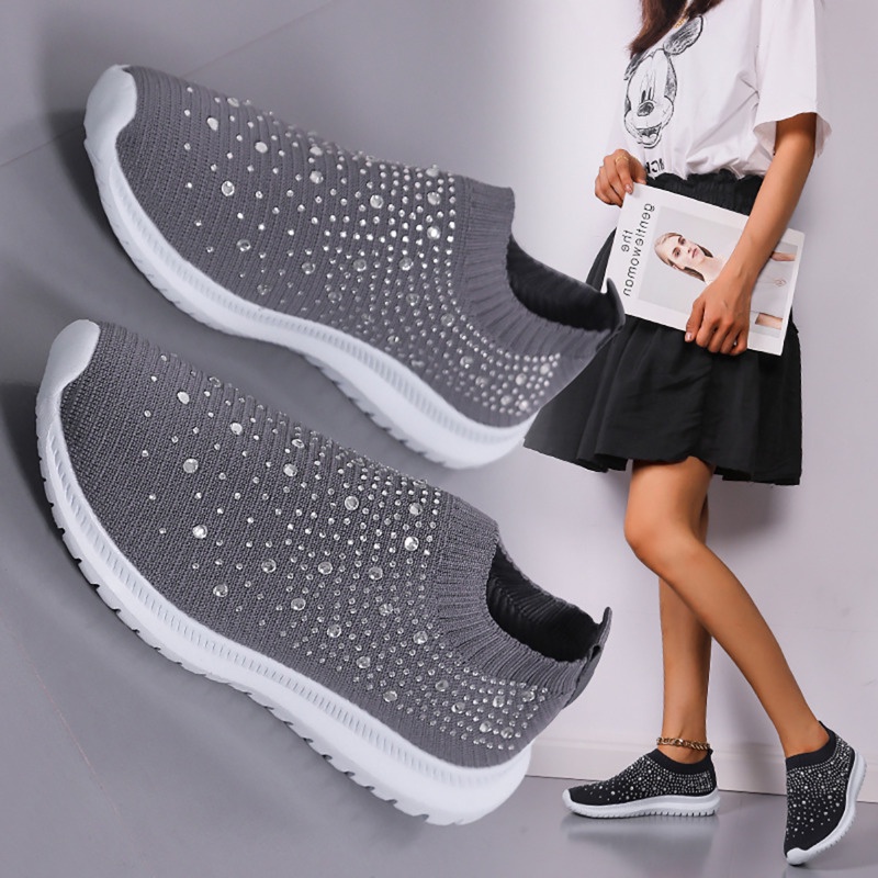 Bling Rhinestone รองเท้าวิ่งกีฬารองเท้าผู้หญิง Jogging Walking รองเท้า Gym รองเท้าผ้าใบหญิง
