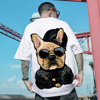 Harajuku Style Hip-Hop Back Cartoon Bulldog Print Short-Sleeved t-Shirt Men Women Street Wear Couple High Loose Cas_01