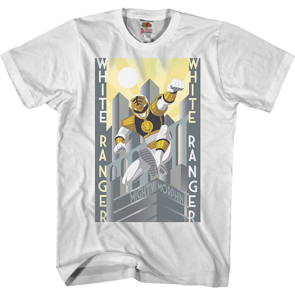 White Ranger Mighty Morphin Power Rangers T-Shirt เสื้อยืดเท่ เสื้อยืดสีพื้น