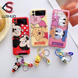 Lushuo เคสโทรศัพท์มือถือ ลายการ์ตูนดิสนีย์ มิกกี้ มินนี่ โดนัลด์ดั๊ก พร้อมพวงกุญแจ สําหรับ Samsung Galaxy Z Flip 3 5G and Z Flip 4 Z Flip3 ZFlip3 ZFlip 3 Z Flip4 ZFlip 4