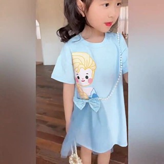 2023 girls foreign style net gauze cartoon bow dress Princess Aisha skirt summer long-sleeved t-shirt skirt