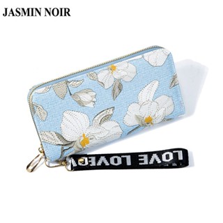 Jasmin NOIR กระเป๋าสตางค์ ใบยาว มีซิป พิมพ์ลายดอกไม้ สําหรับผู้หญิง