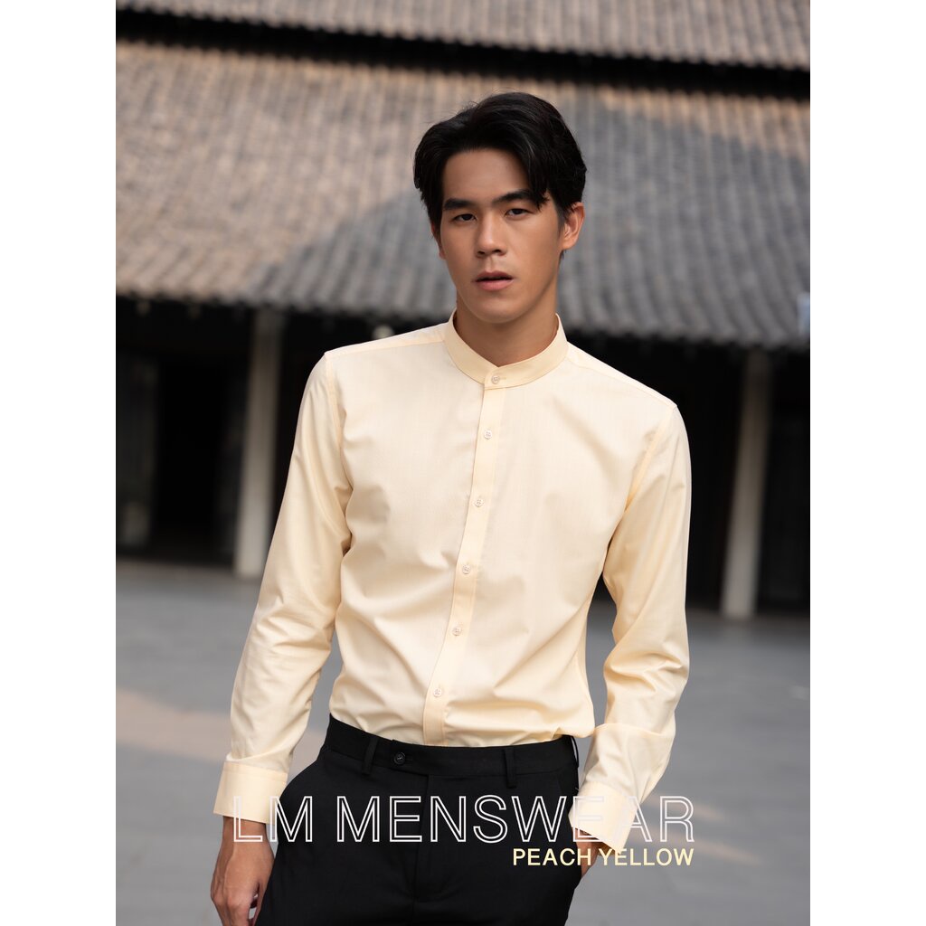 เสื้อเชิ้ตคุณภาพ คอจีน สีขาวWhite ขาวครีมCream White เหลืองพีชPeach Yellow น้ำตาลอ่อนLight Brown