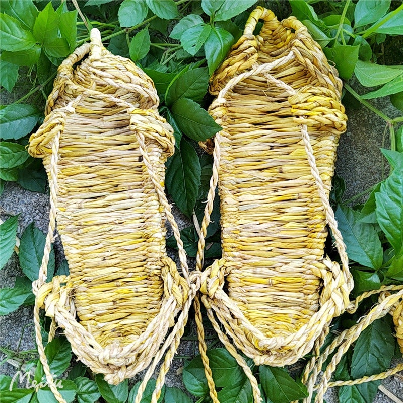 Pure Handmade Straw รองเท้าผู้ชายผู้หญิงฤดูร้อนแบบดั้งเดิม Red Army Lace-Up หวายธรรมชาติฟางทอรองเท้าแตะ Retro Casual รองเท้าแตะ WL