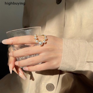 [highbuying] แหวนแฟชั่น ประดับไข่มุก ทรงเรขาคณิต ขนาดใหญ่ ปรับได้ ของขวัญ สําหรับผู้หญิง สินค้าใหม่