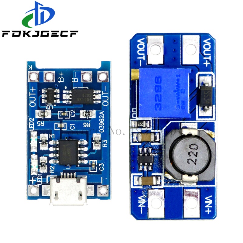 บอร์ดโมดูลชาร์จแบตเตอรี่ลิเธียม Micro USB 5V 1A 18650 TP4056 พร้อมตัวป้องกัน MT3608 2A DC-DC