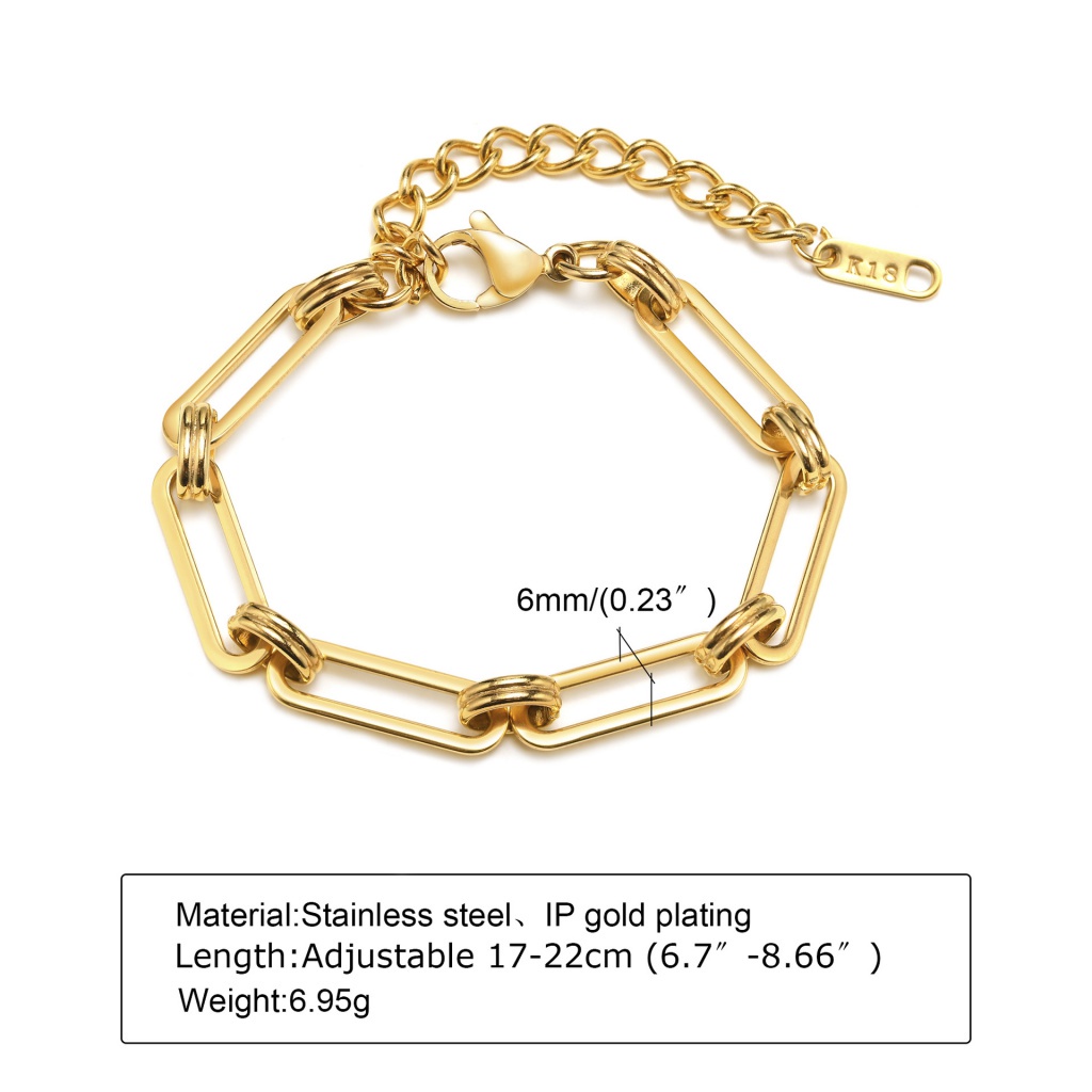 สไตล์ใหม่ สร้อยข้อมือโซ่ สเตนเลส 18K ทรงเรขาคณิต สีทอง ซ้อนกัน เรียบง่าย แฟชั่น