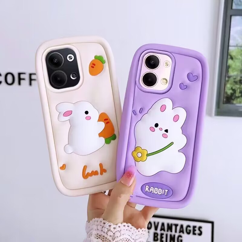 3D กันกระแทก สําหรับ Vivo Y27S Y27 Y36 Y16 4G Y02S Y76 Y72 5G Y31 2021 Y12S Y12A Y20 Y20S Y20i V30 V29 V27E V27 Pro V25 V23 5G V25E 4G X90 X80 เคสมือถือ Soft TPU Case เคสป้องกัน Cute Cartoon Bunny เปลือกซิลิคอน