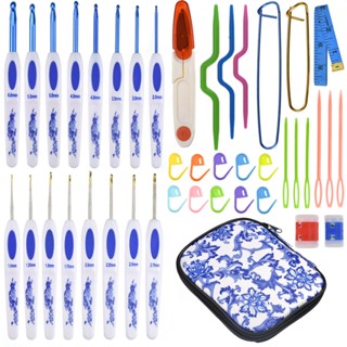45 Pcs/Set Crochet Set Ergonomic Soft Handle Crochet Needles Sweater Knitting Needles Hook Kit DIY Clothes Scarf