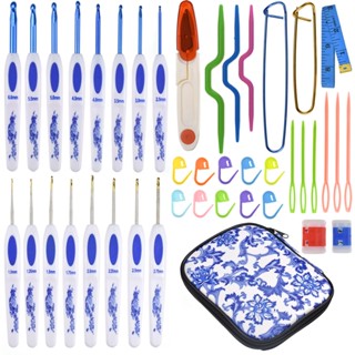 45 Pcs/Set Crochet Set Ergonomic Soft Handle Crochet Needles Sweater Knitting Needles Hook Kit DIY Clothes Scarf