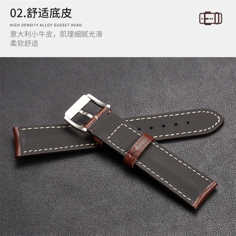 สายนาฬิกาข้อมือหนังแท้ ปลดเร็ว ขนาด 12 มม. 14 มม. 16 มม. 18 มม. 20 มม. 22 มม. สีดํา น้ําตาลเข้ม สําหรับผู้ชาย และผู้หญิง
