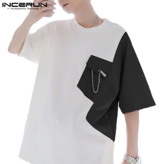 Incerun เสื้อยืด แขนสั้น ขนาดเล็ก สีตัดกัน แฟชั่นสําหรับผู้ชาย