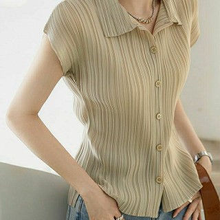 เสื้อเชิ้ตแขนสั้น จับจีบ พลัสไซซ์ สําหรับผู้หญิง