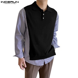Incerun เสื้อโปโล ลําลอง ทรงหลวม แผงส่วนบุคคล