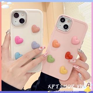 เคสโทรศัพท์มือถือแบบนิ่ม กันกระแทก กันรอยกล้อง ลายหัวใจจิ๋ว สีสันสดใส สําหรับ iPhone 14 13 12 11 Pro Max