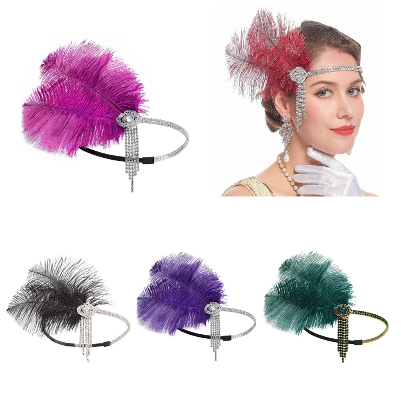 HO 1920s Flapper ที่คาดผมคริสตัล Gatsby Headpiece Roaring 20s Flapper คอสเพลย์-