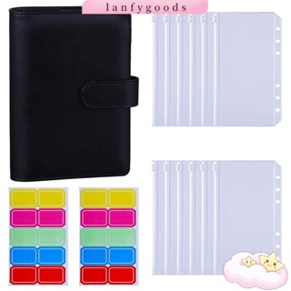 LANFY Practical Notebook Binder Labels Cash Pockets A6 Binder Pockets Colorful Bill Planner PU Leather with 12 Pieces Cash Envelopes Budget Binder Planner/Multicolor