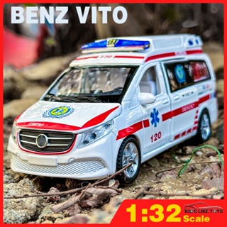 Klt โมเดลรถพยาบาล 1/32 Benz Ambulance 120 โลหะอัลลอย ของเล่นสําหรับเด็กผู้ชาย