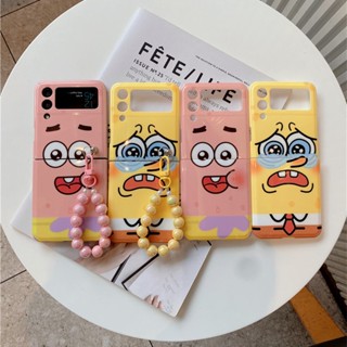 เคสโทรศัพท์มือถือ กันกระแทก ลายการ์ตูน Spongebob Patrick Star พร้อมสร้อยข้อมือ คุณภาพสูง สําหรับ Samsung Galaxy Z Flip 4 3 5G Z Flip3 Z Flip4