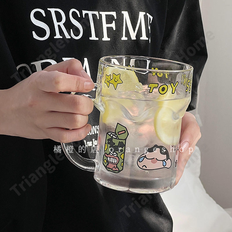 แก้วกระเป๋าใสแก้วกาแฟ ทรงโค้ง ขนาดใหญ่ จุของได้เยอะ ลายการ์ตูนชินจังน่ารัก ของใช้ในครัวเรือน