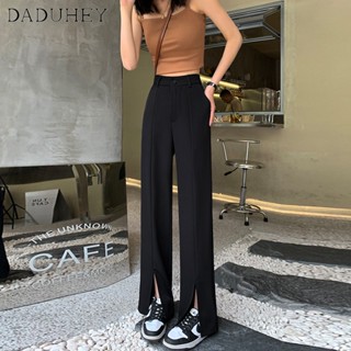 DaDuHey🎈 Korean Style Womens New Split Suit Pants Thin High Waist Straight Wide Leg Loose Casual All-Match Summer Pants