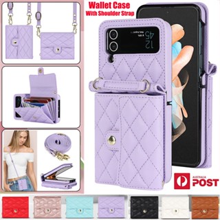 เคสหนัง PU หรูหรา พร้อมสายคล้อง สําหรับ Samsung Galaxy Z Flip 4 3 5G